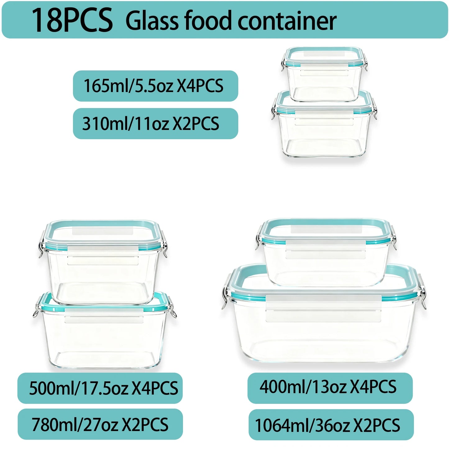 Glass Food Storage Containers With Airtight Snap Lock Lids For Meal Prep