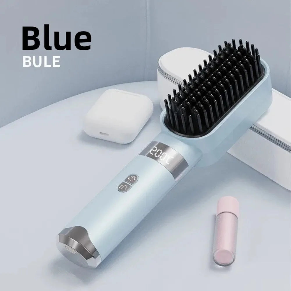 Portable Wireless Hair Straightener Comb Three Temperature Settings LCD Display
