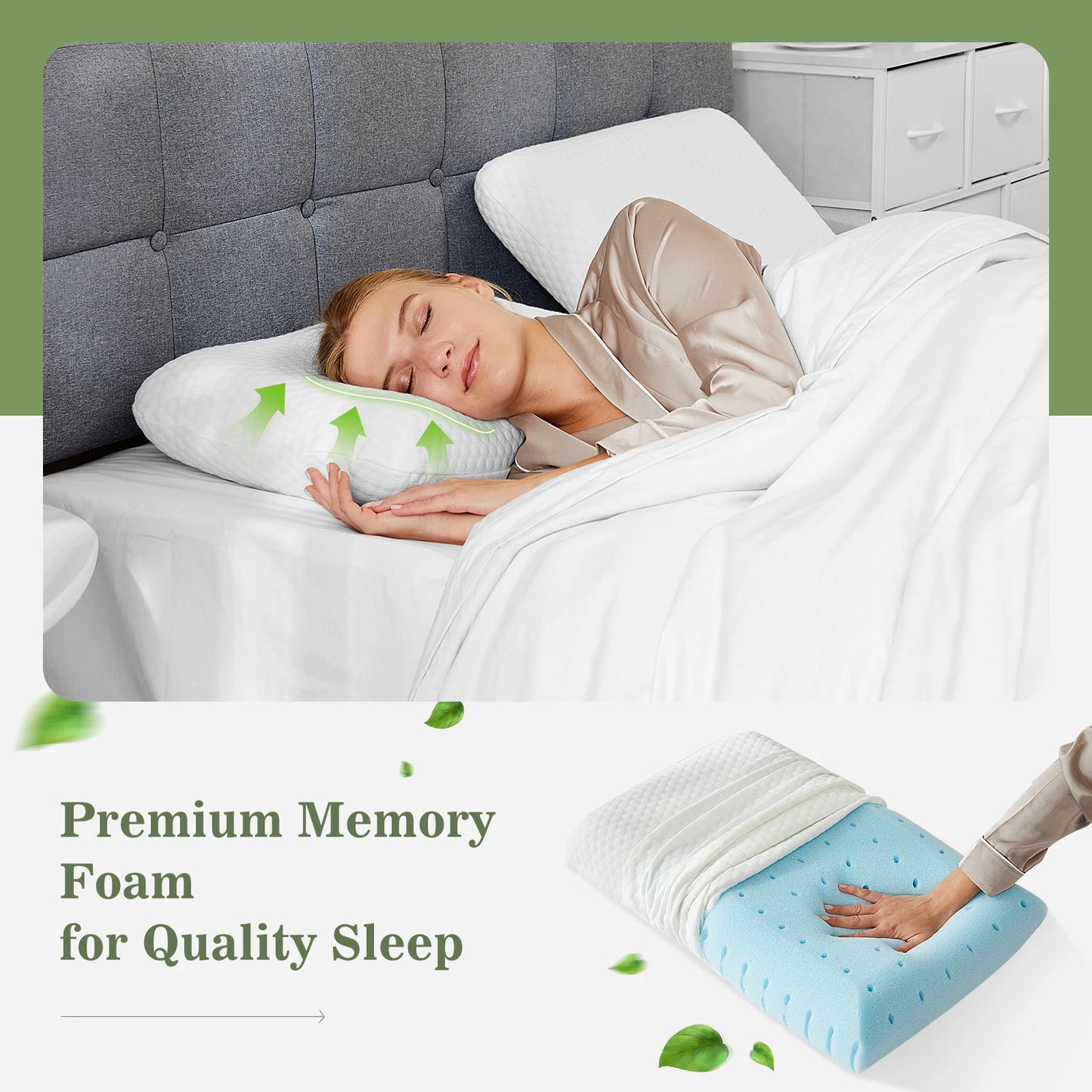 JHK 2 Piece Memory Foam Pillows With Removable Washable Cover