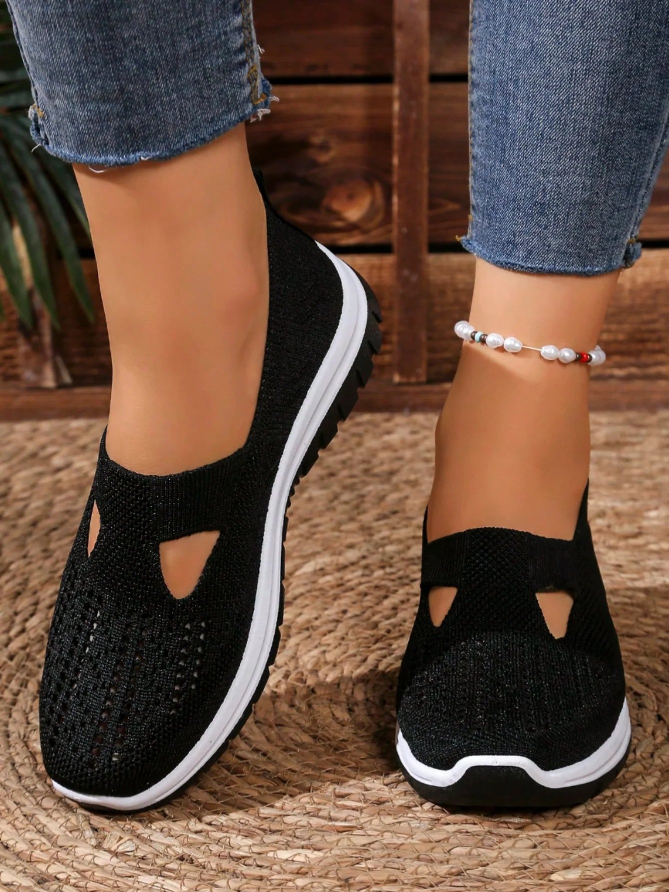 Women's Casual Mesh Sneakers Cutout T Strap Cushioned Wedge