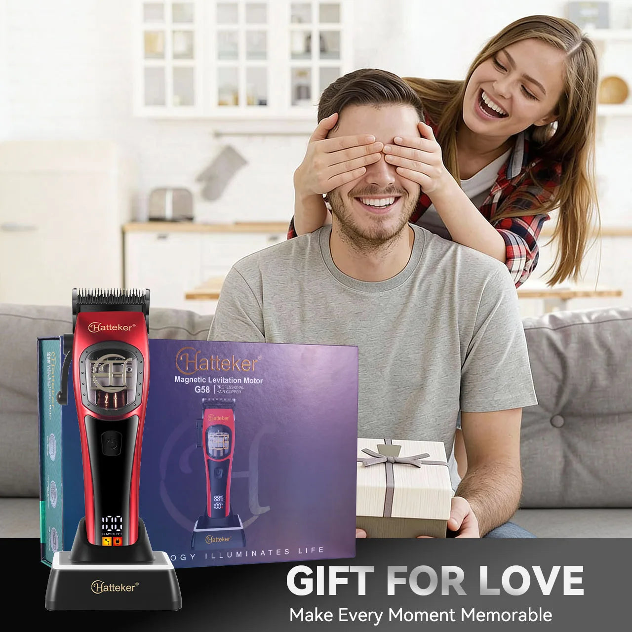 HATTEKER Professional Hair Clippers Magnetic Levitation Motor With Charging Base