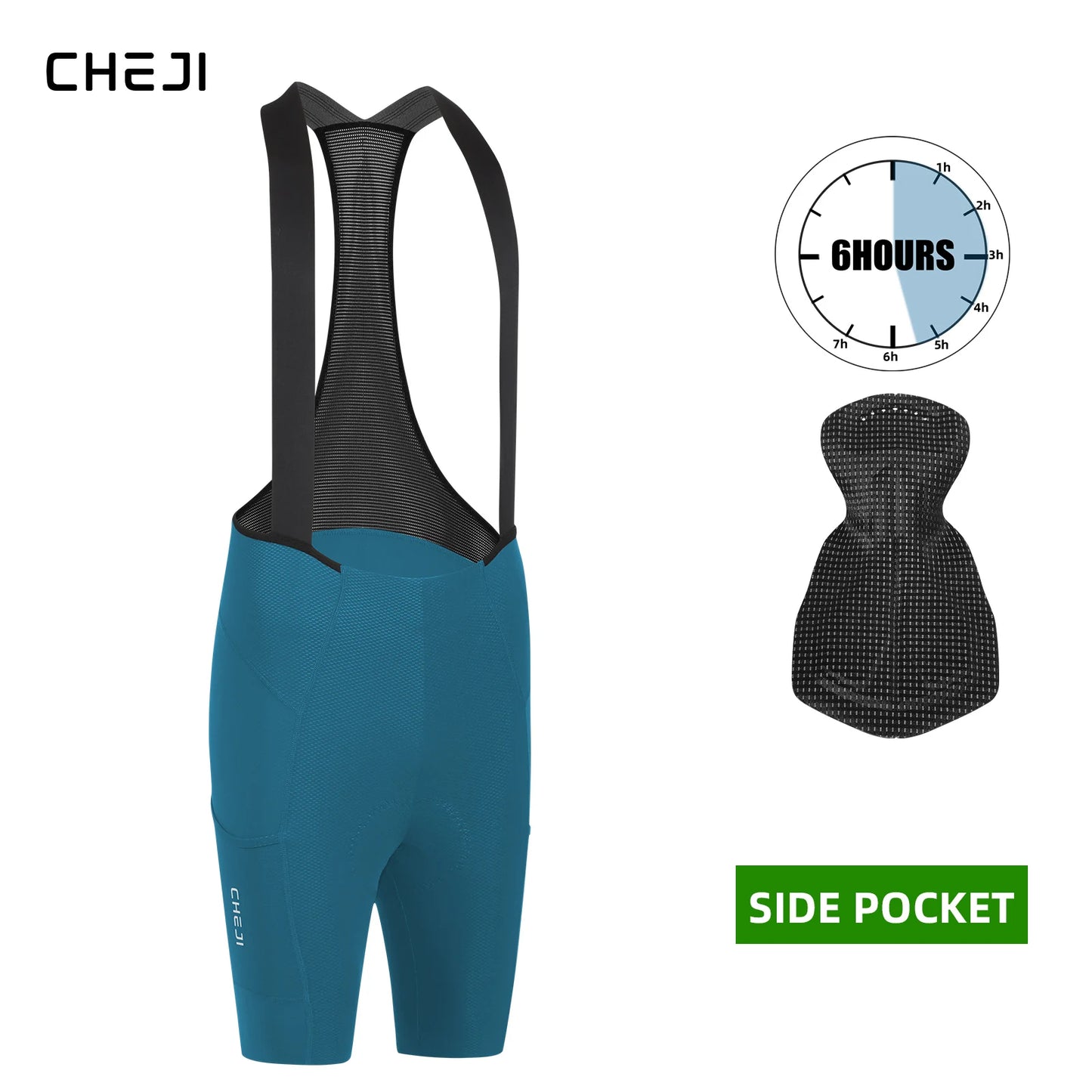 Cheji Mens Cycling Bib Shorts Seamless Quick Dry Breathable Performance