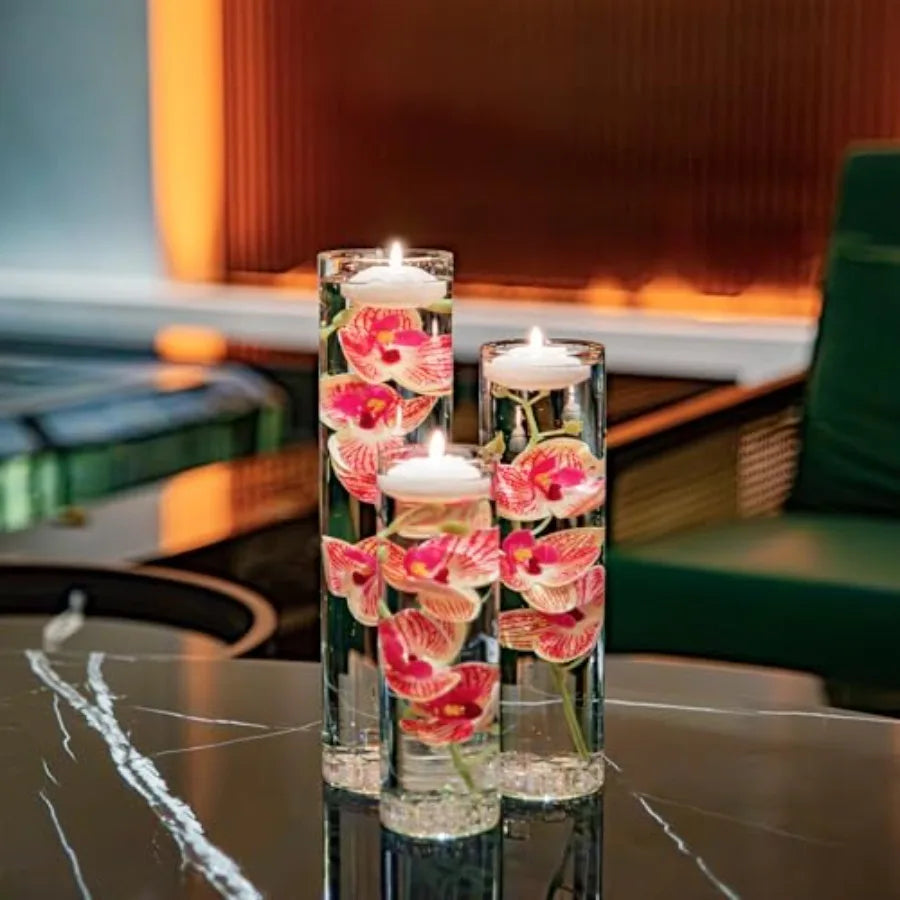 Floating Flower Centerpiece Artificial Orchid Glass Cylinder Vase With Candles