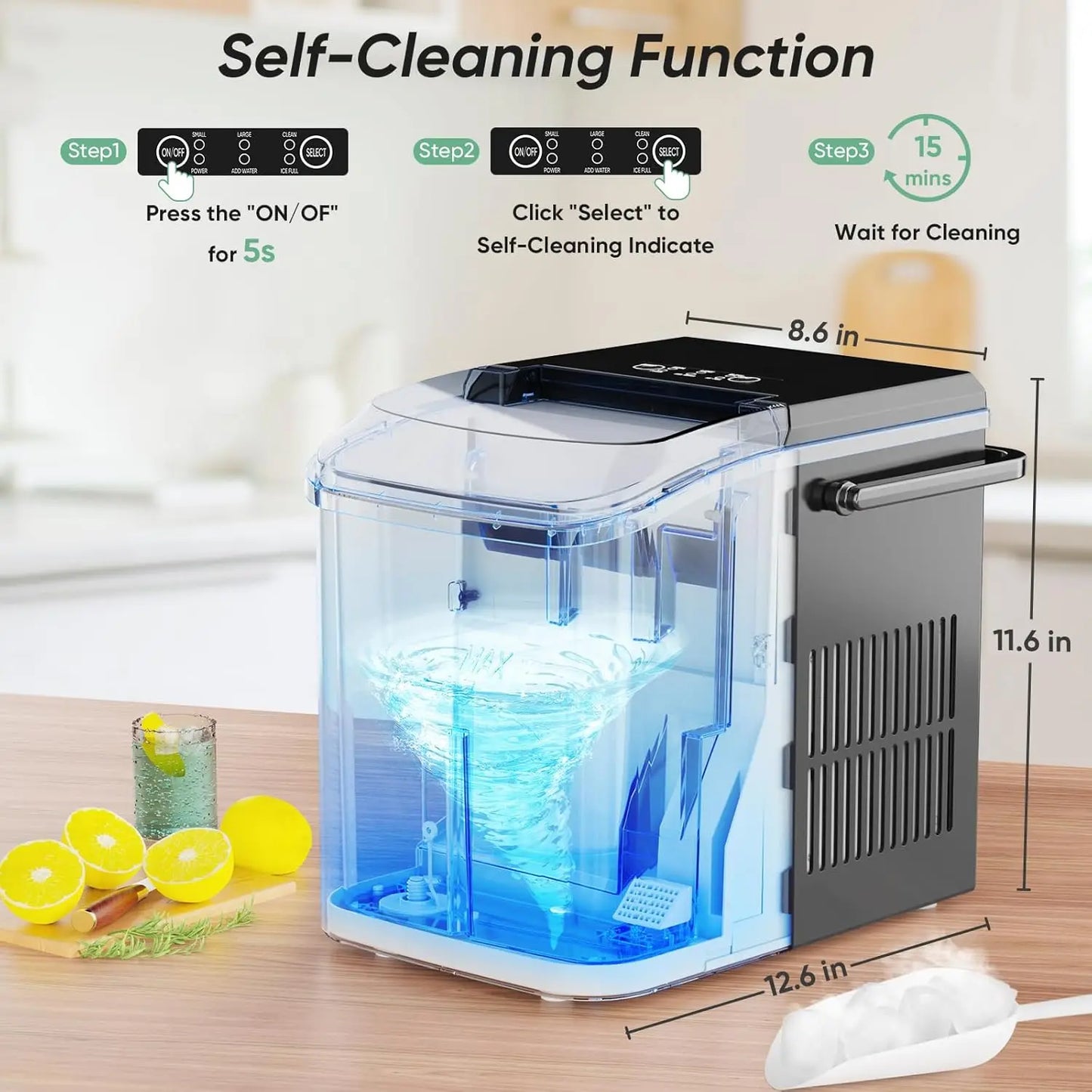 Portable Countertop Ice Maker 26 Lbs Per Day Self Cleaning