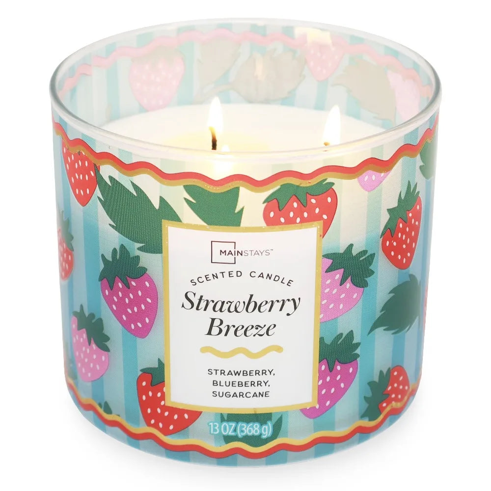 Strawberry Breeze Scented Candle Triple Wick Home Fragrance
