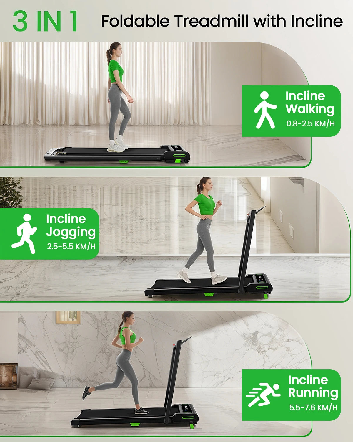 AKLUER Incline Desk Treadmill 2.5 HP With Remote LED Display