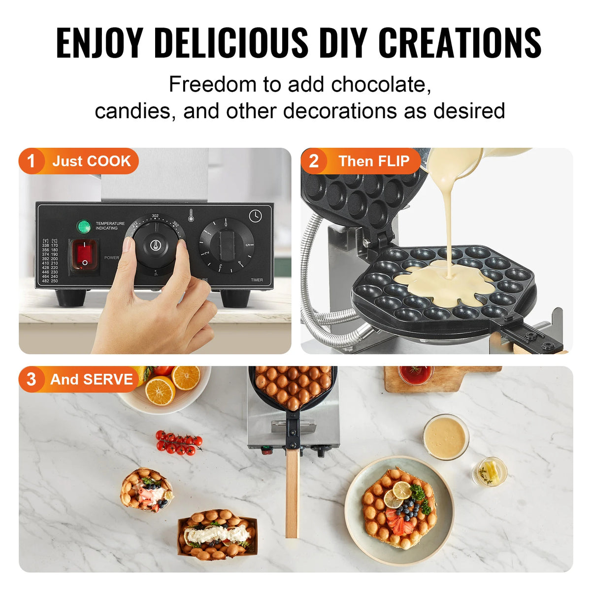 SucceBuy Commercial Egg Bubble Waffle Maker Stainless Steel Construction