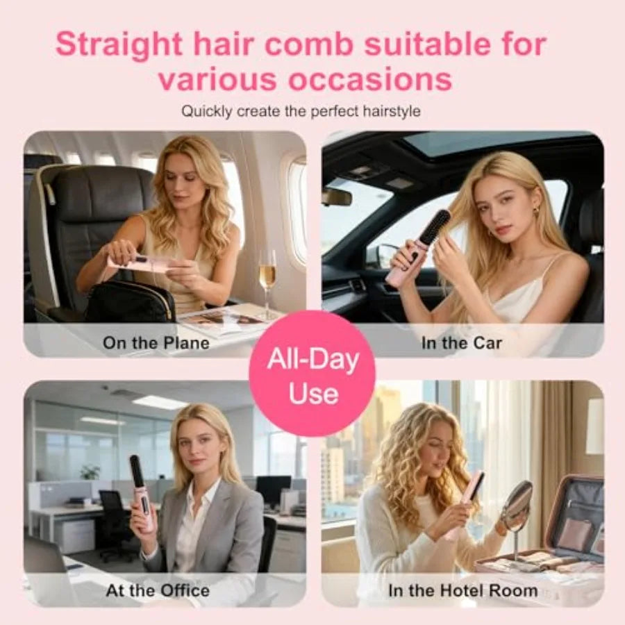 Cordless Hair Straightener Brush Rechargeable With Negative Ions And LED Display