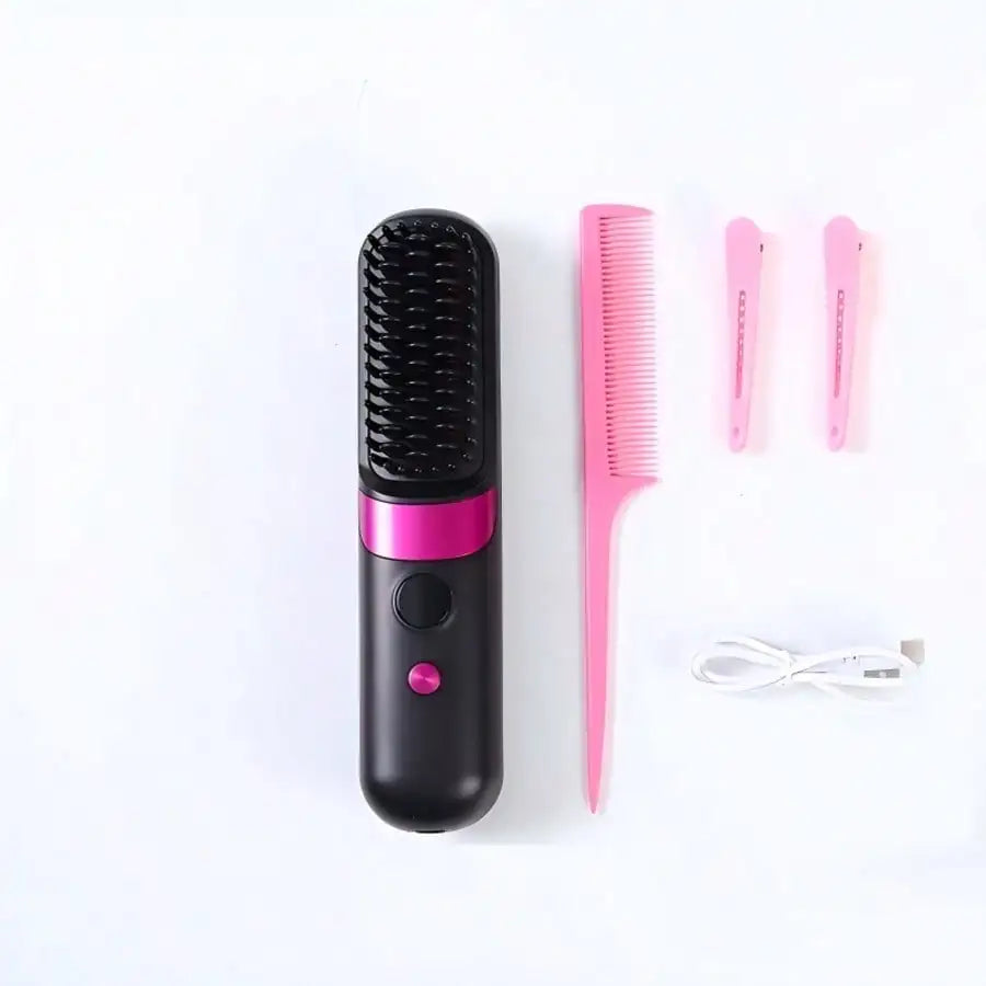 Mini Hair Straightener Comb Set USB Rechargeable Portable Styler