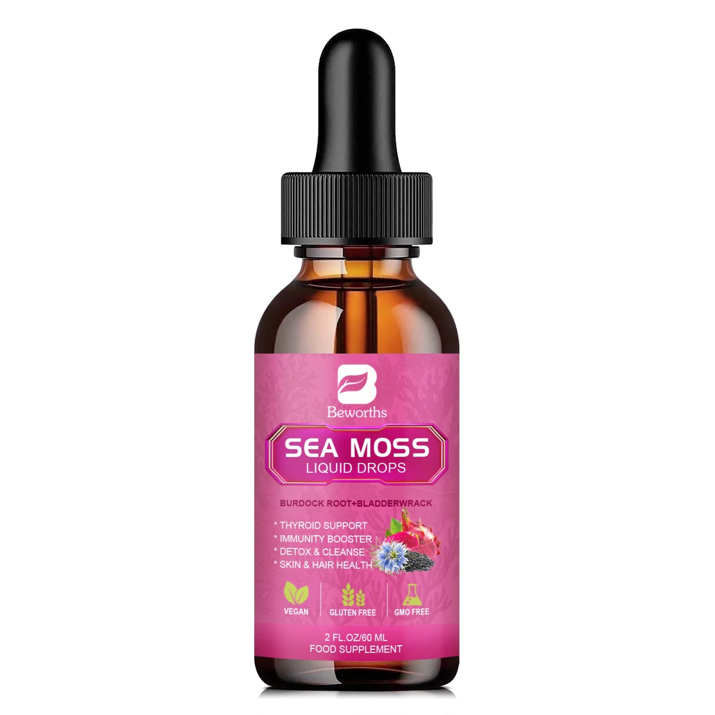 Beworths Seamoss Liquid Drops Organic Black Seed Oil Burdock Root
