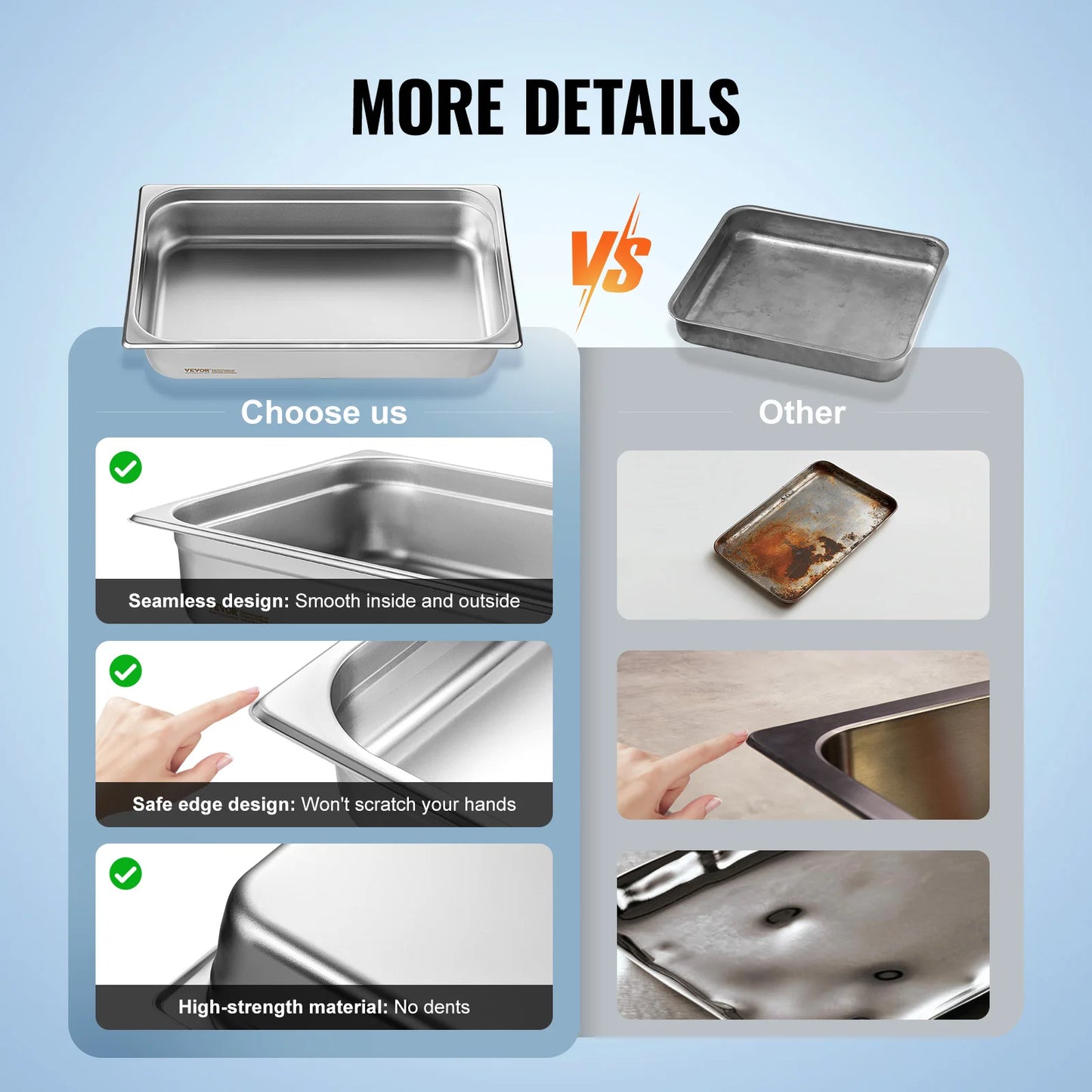 SucceBuy Stainless Steel Hotel Pans 4 Pack AntiJam Steam Pan