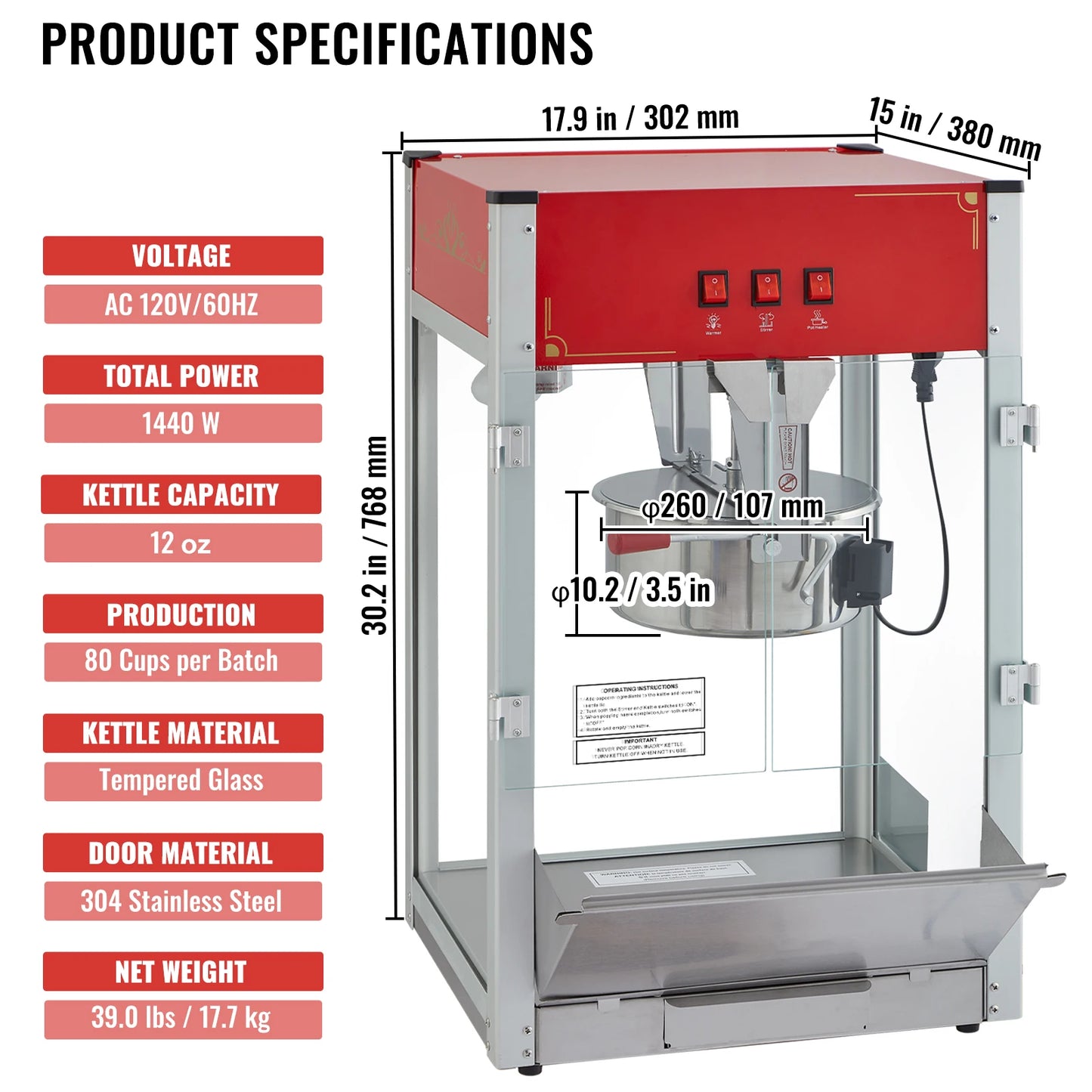 SucceBuy Countertop Popcorn Maker With Tempered Glass Kettle