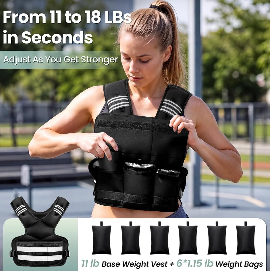 Adjustable Removable Weighted Vest 4-11lb 11-18lb 20-32lb Reflective Breathable