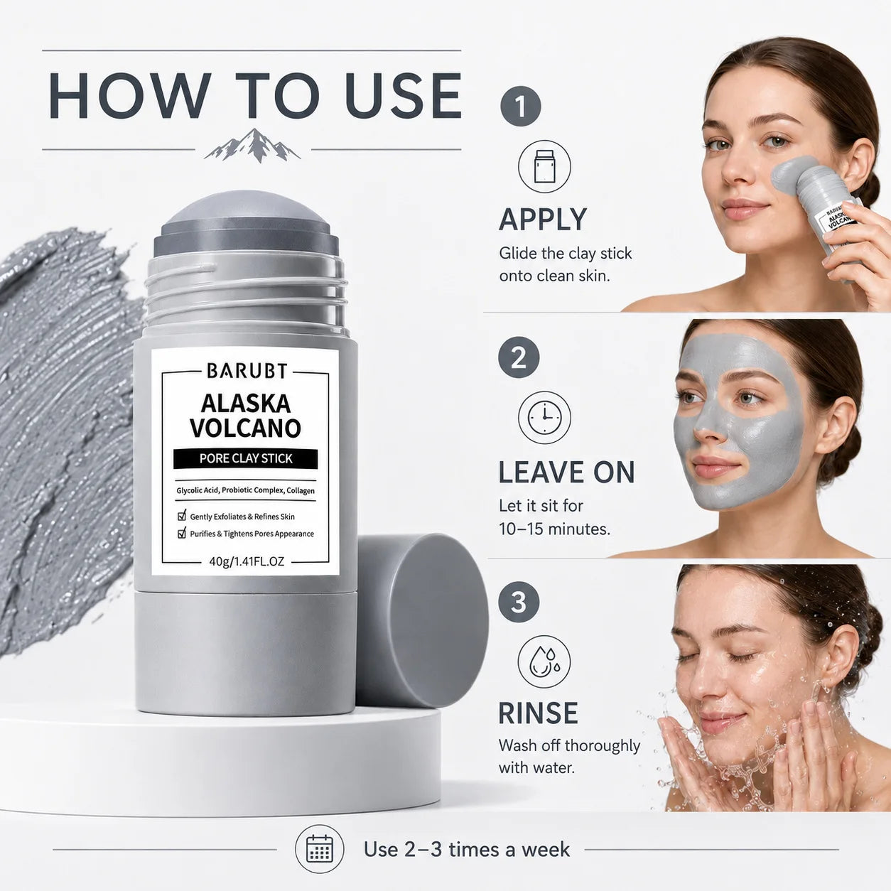 Portable Clay Stick Facial Mask Volcanic Mud Pore Minimizing