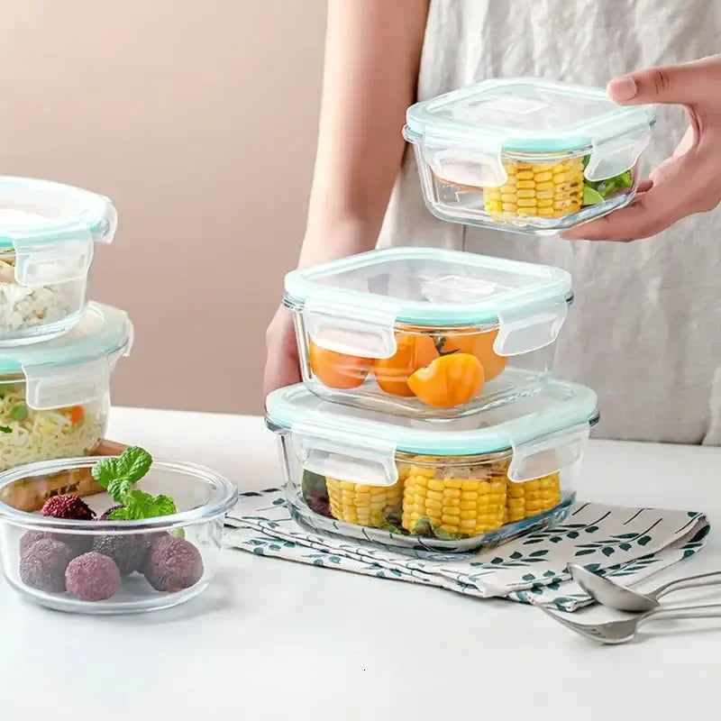 Glass Food Storage Containers With Airtight Snap Lock Lids For Meal Prep