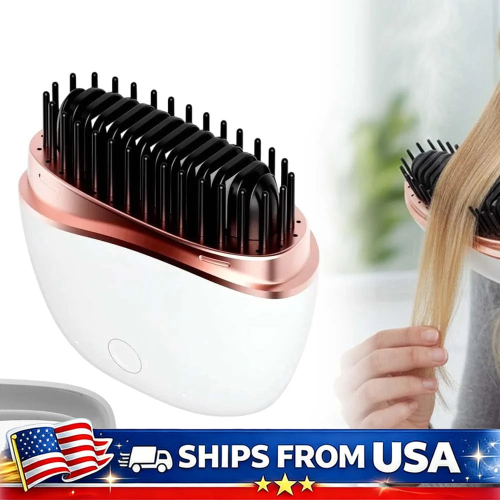 Mini Cordless Hair Straightener Brush USB Rechargeable Travel Styling Tool
