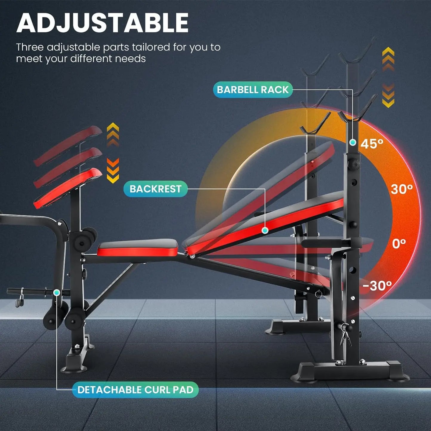 Six In One Weight Bench Set With Squat Rack And Adjustable Incline 660lb