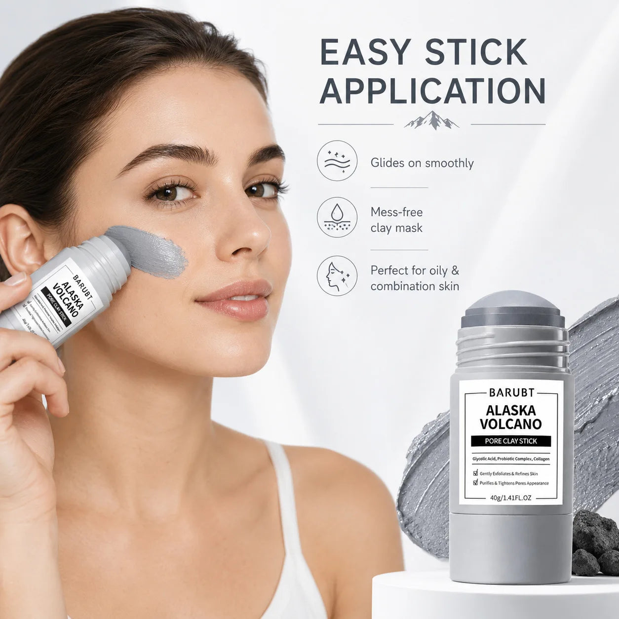 Portable Clay Stick Facial Mask Volcanic Mud Pore Minimizing