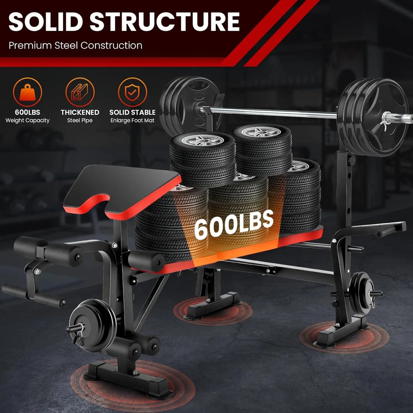 Six In One Weight Bench Set With Squat Rack And Adjustable Incline 660lb