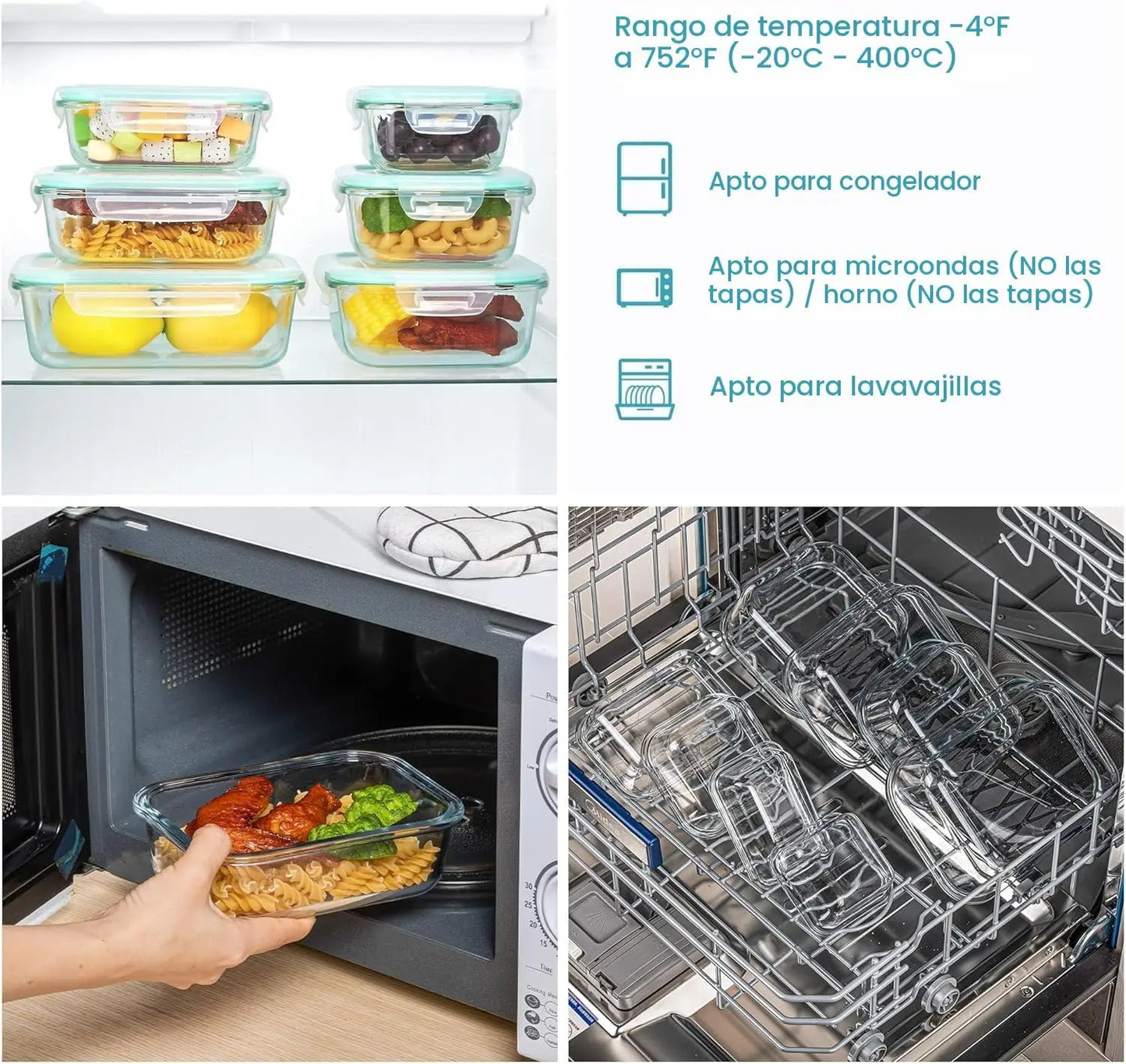 Glass Food Storage Containers With Airtight Snap Lock Lids For Meal Prep