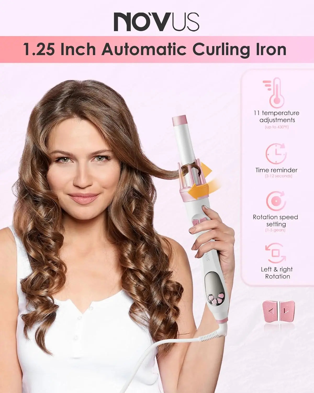 NOVUS Automatic Curling Iron With Rotating Barrel And Dual Voltage
