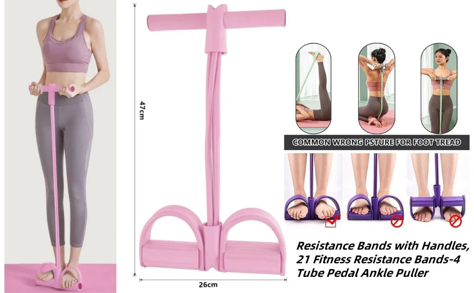 Natural Rubber 6 Tube Pedal Resistance Bands with Handles