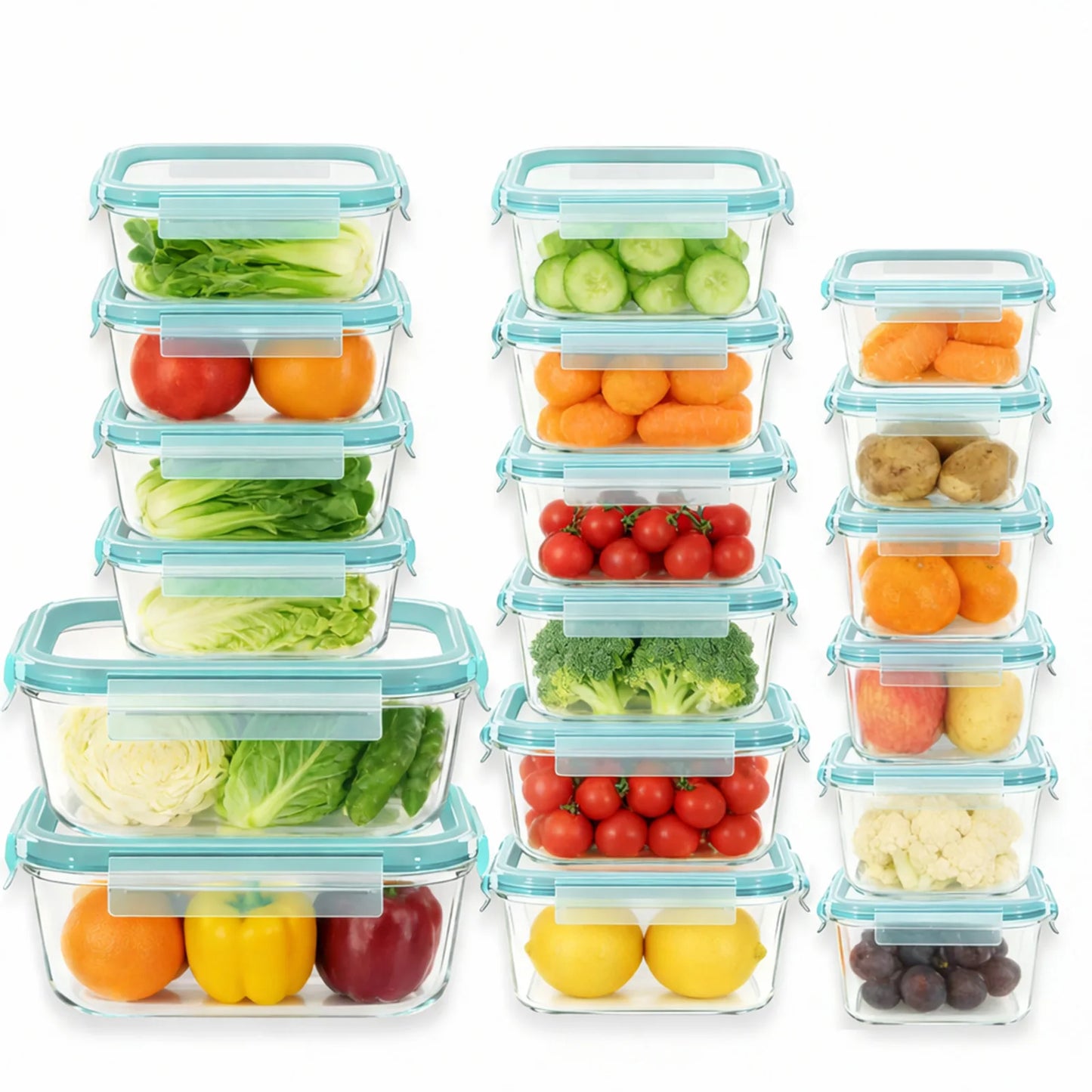 Glass Food Storage Containers With Airtight Snap Lock Lids For Meal Prep