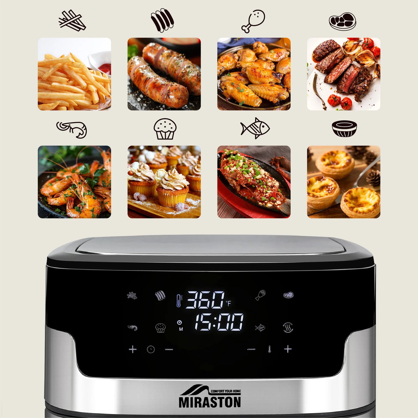 MIRASTON Digital Air Fryer With Smart Touchscreen And 8 Presets