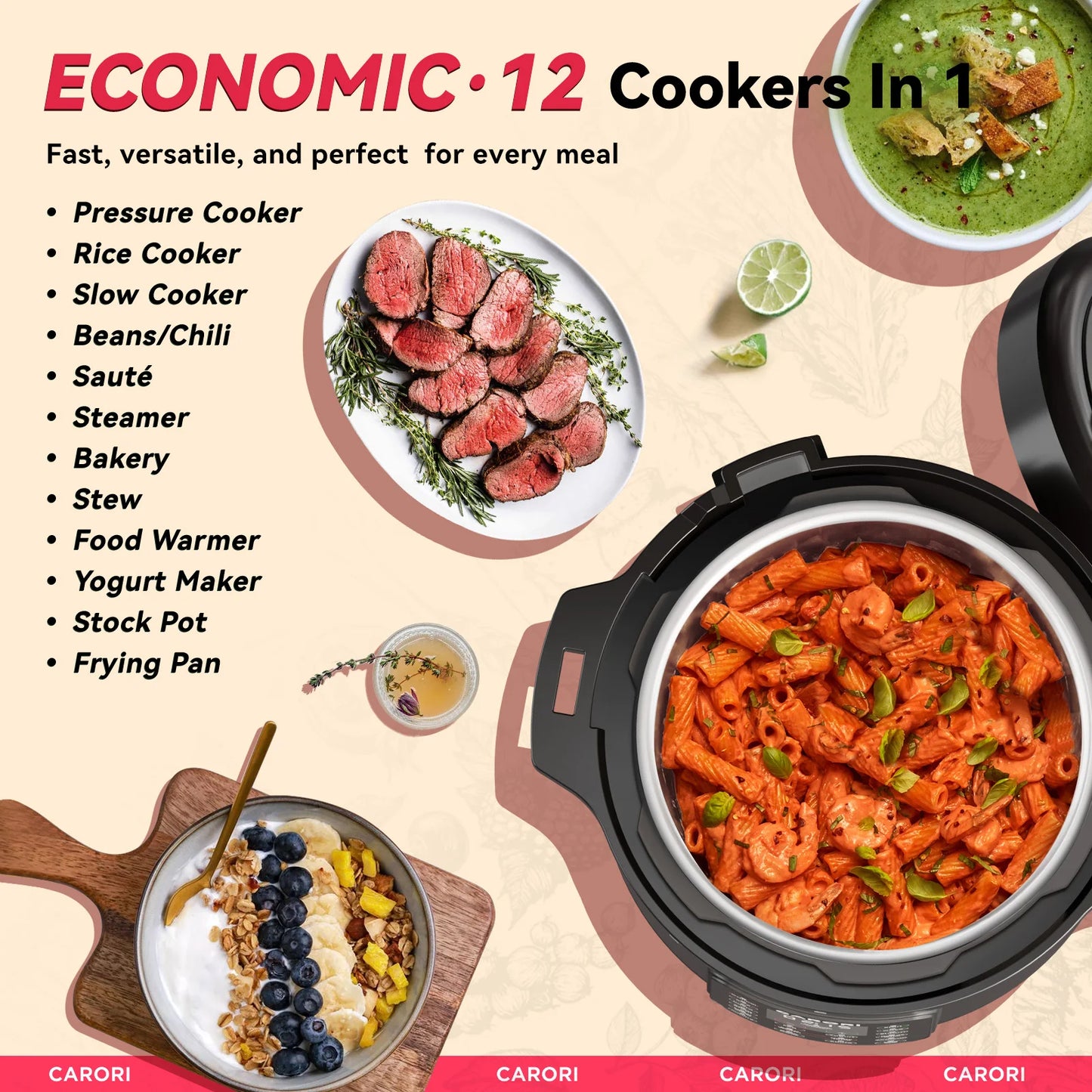 Carori 12-In-1 Electric Pressure Cooker With Slow Cook And Steamer