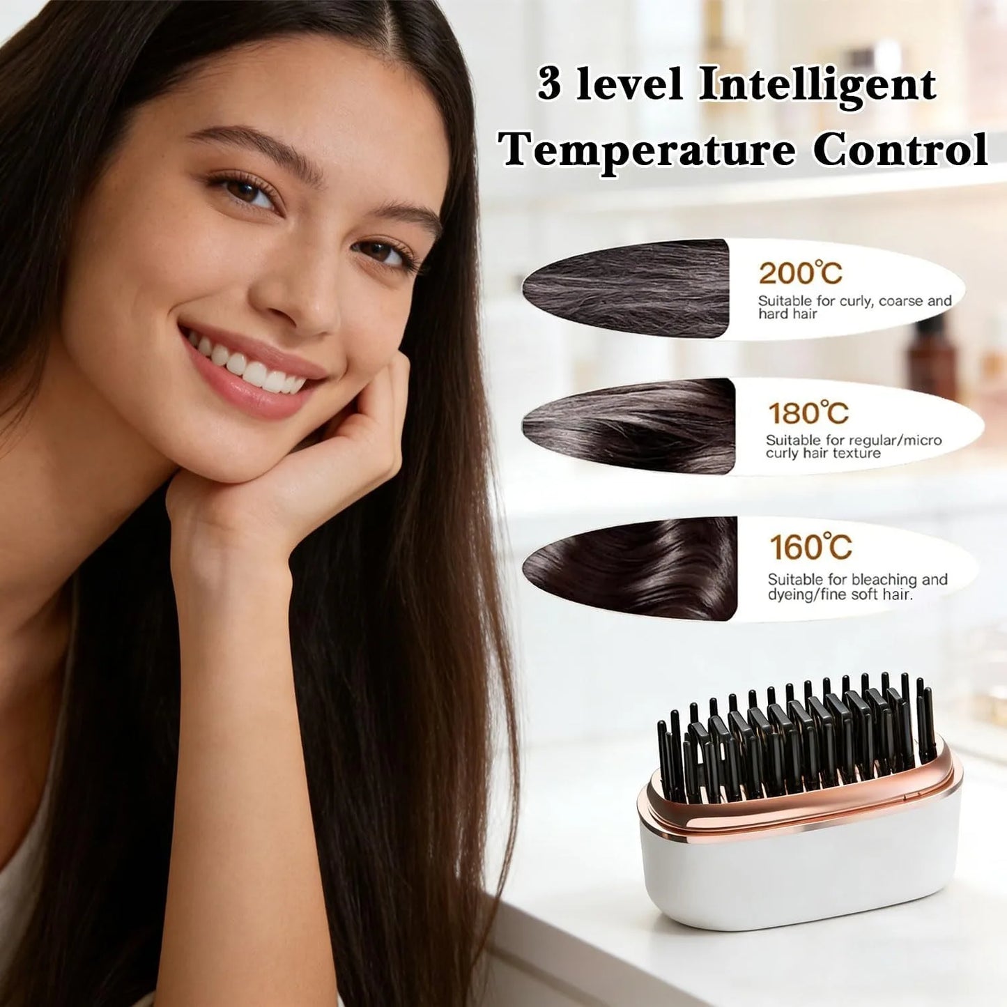 Mini Cordless Hair Straightener Brush USB Rechargeable Travel Styling Tool