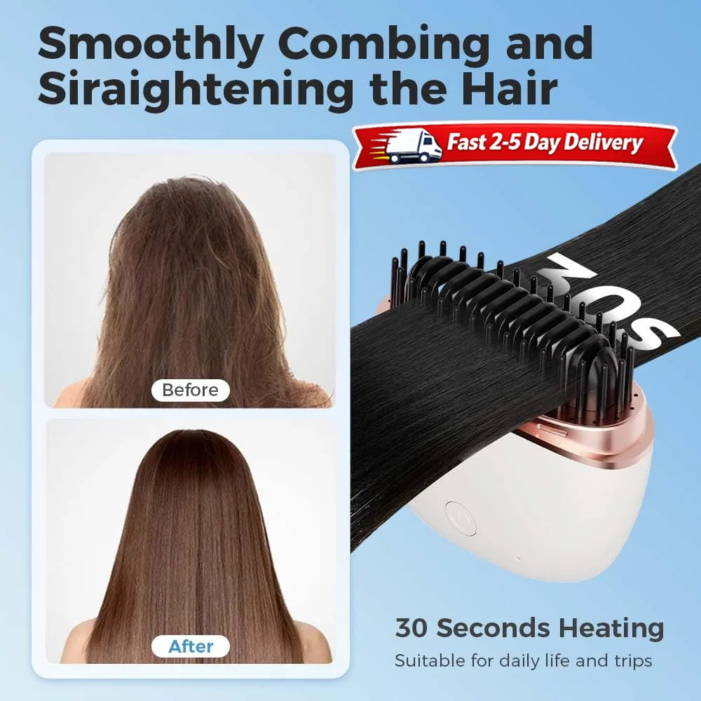 Mini Cordless Hair Straightener Brush USB Rechargeable Travel Styling Tool