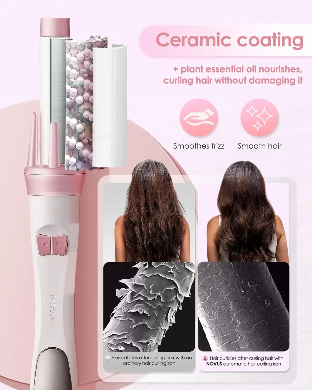 NOVUS Automatic Curling Iron With Rotating Barrel And Dual Voltage