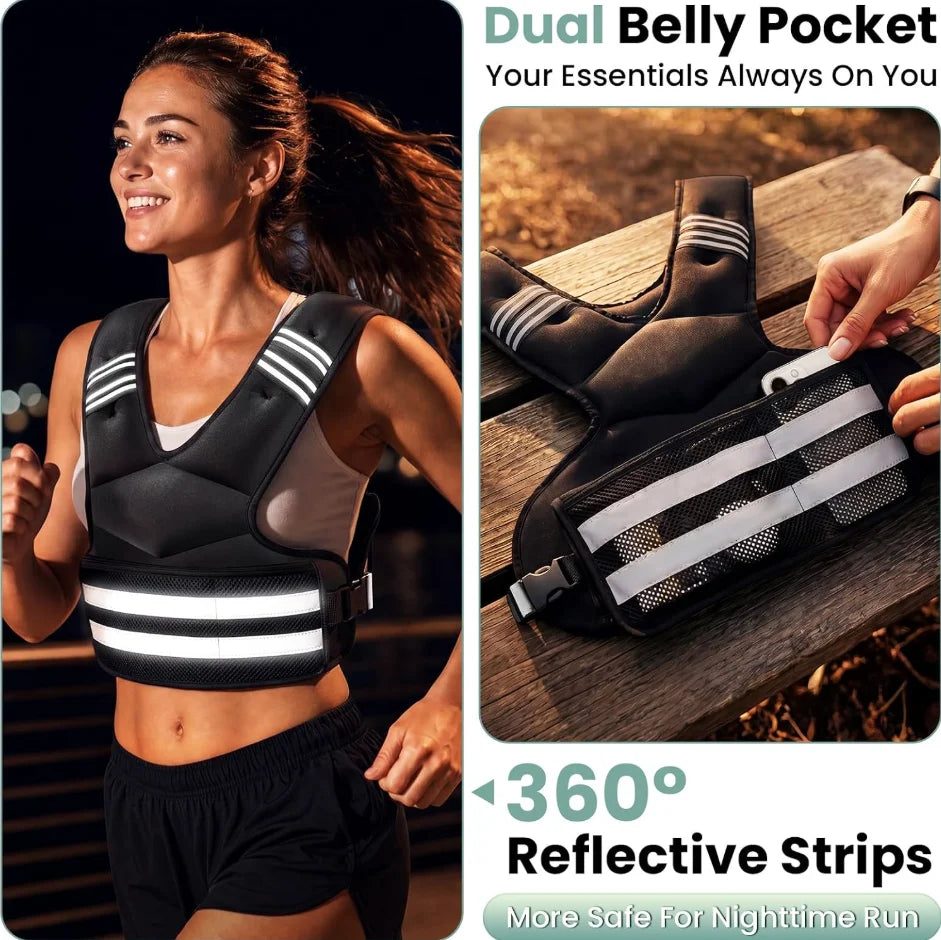 Adjustable Removable Weighted Vest 4-11lb 11-18lb 20-32lb Reflective Breathable