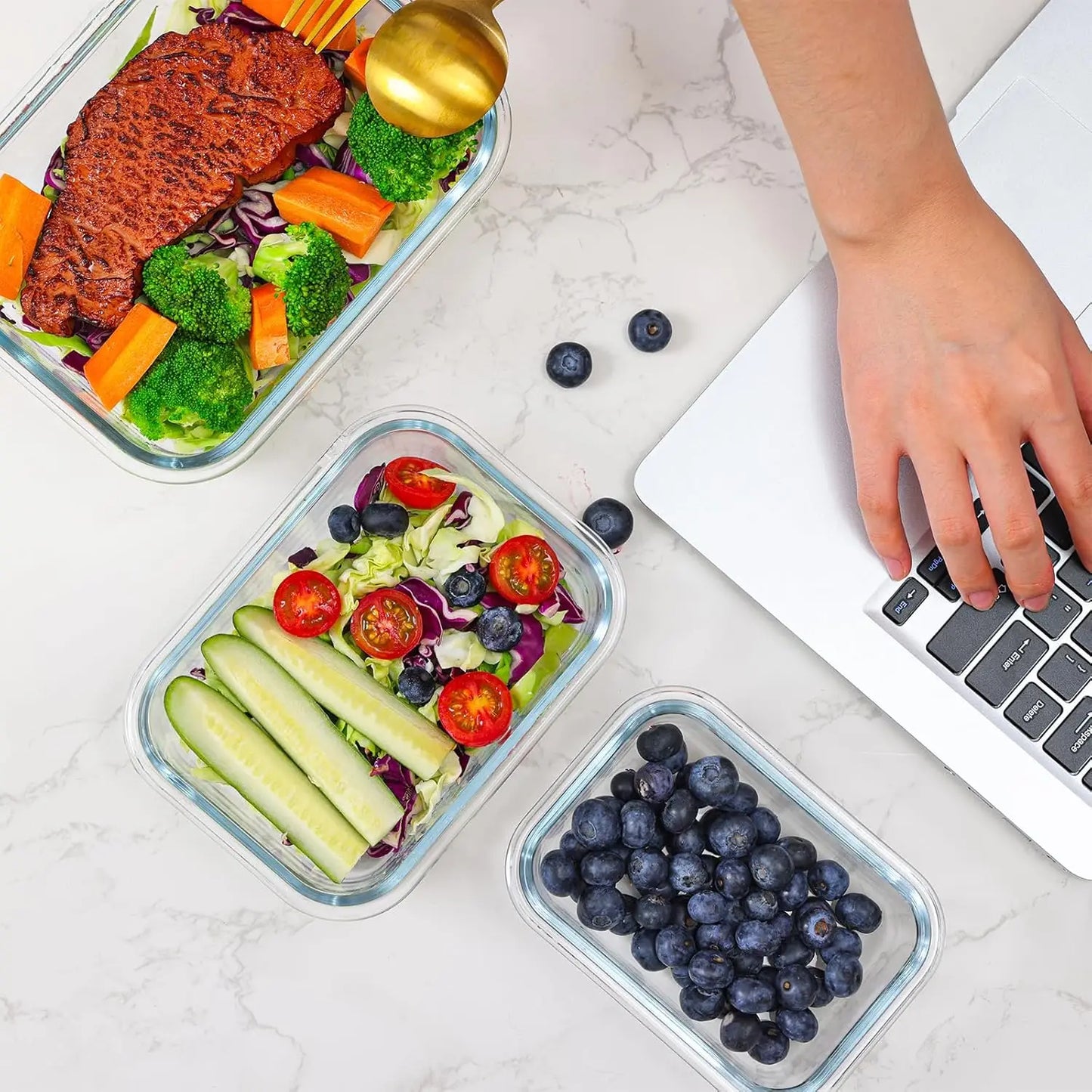 Glass Food Storage Containers With Airtight Snap Lock Lids For Meal Prep
