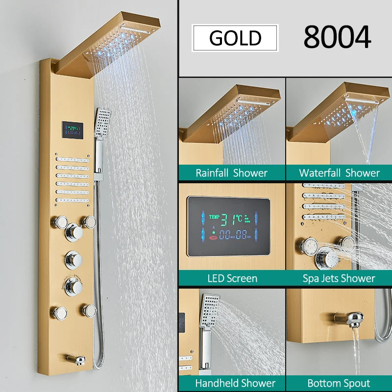 Quyanre LED Shower Panel Tower System Rainfall Massage