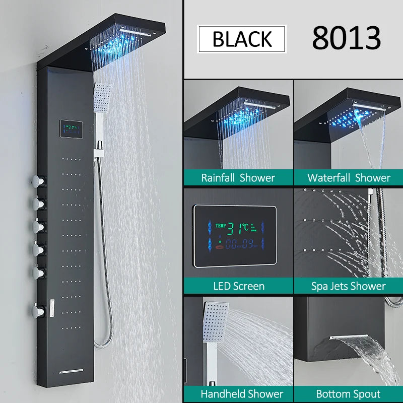 Quyanre LED Shower Panel Tower System Rainfall Massage