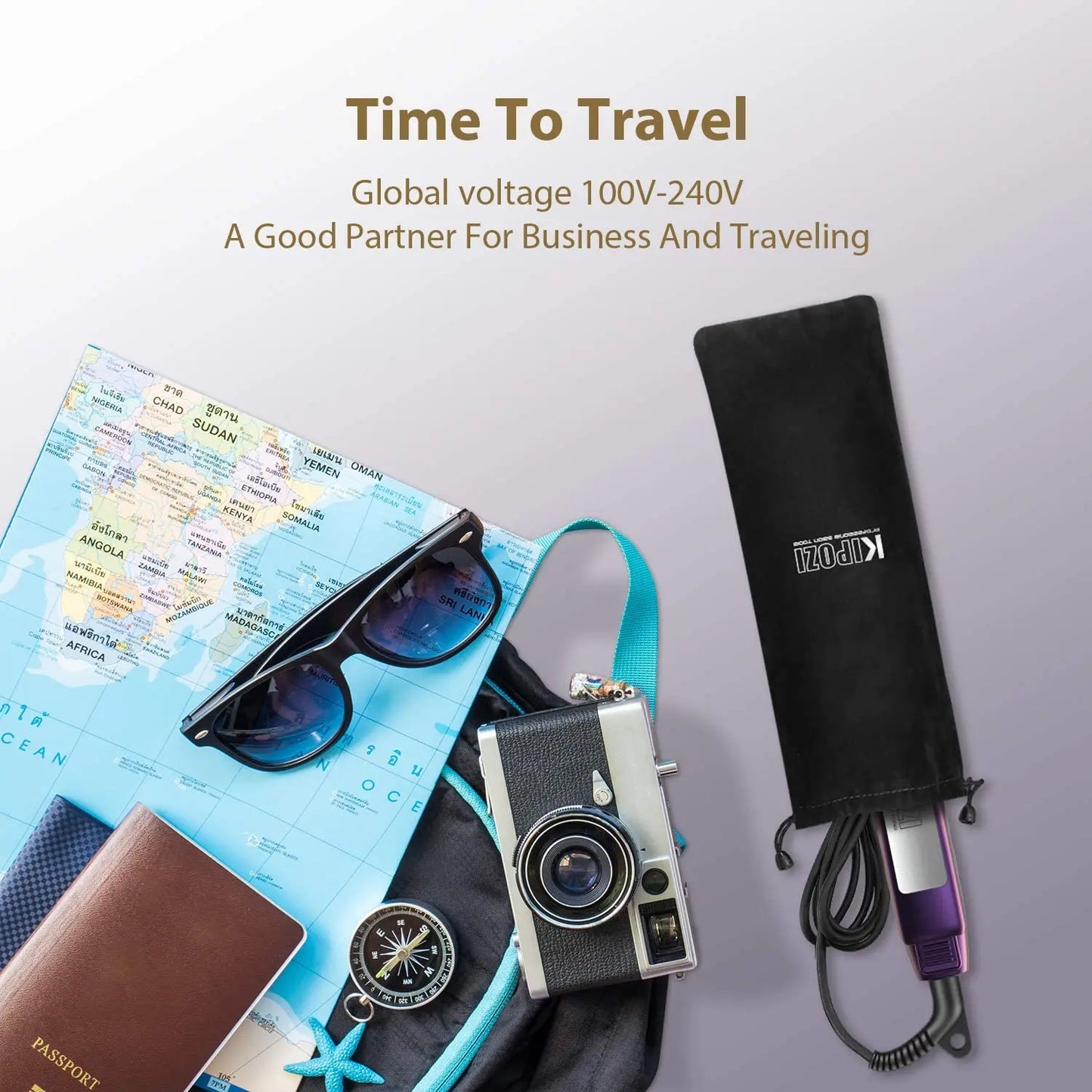 KIPOZI Titanium Flat Iron With Digital LCD Display Dual Voltage