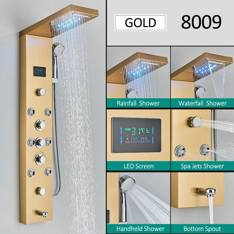 Quyanre LED Shower Panel Tower System Rainfall Massage
