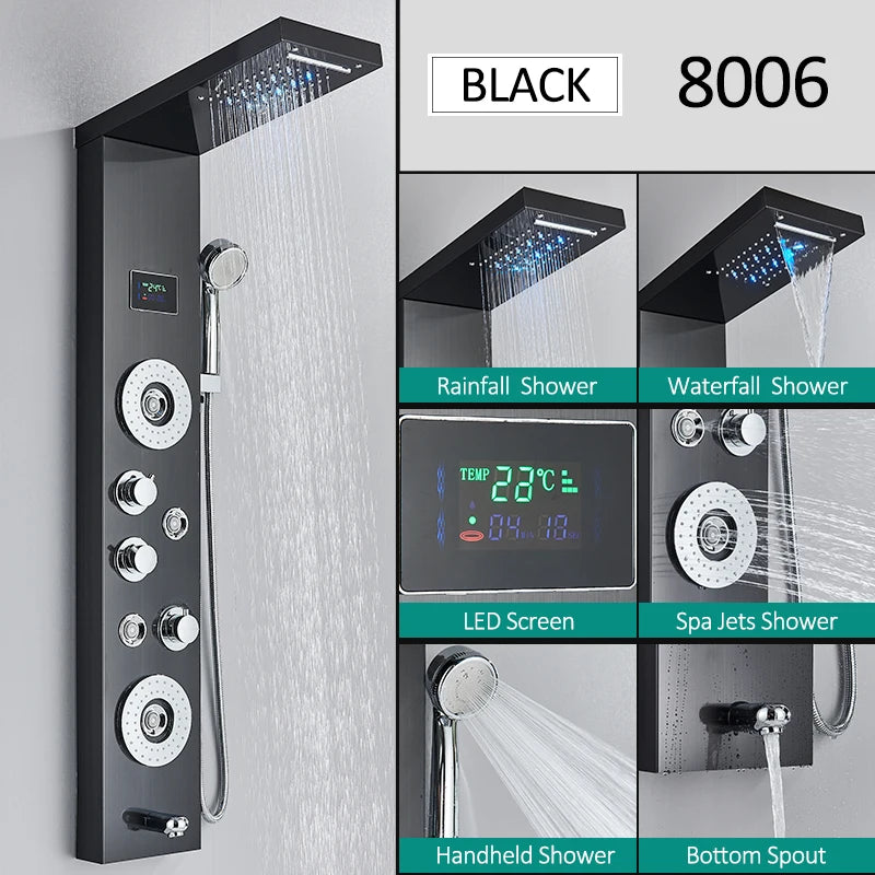 Quyanre LED Shower Panel Tower System Rainfall Massage