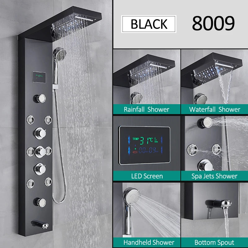 Quyanre LED Shower Panel Tower System Rainfall Massage