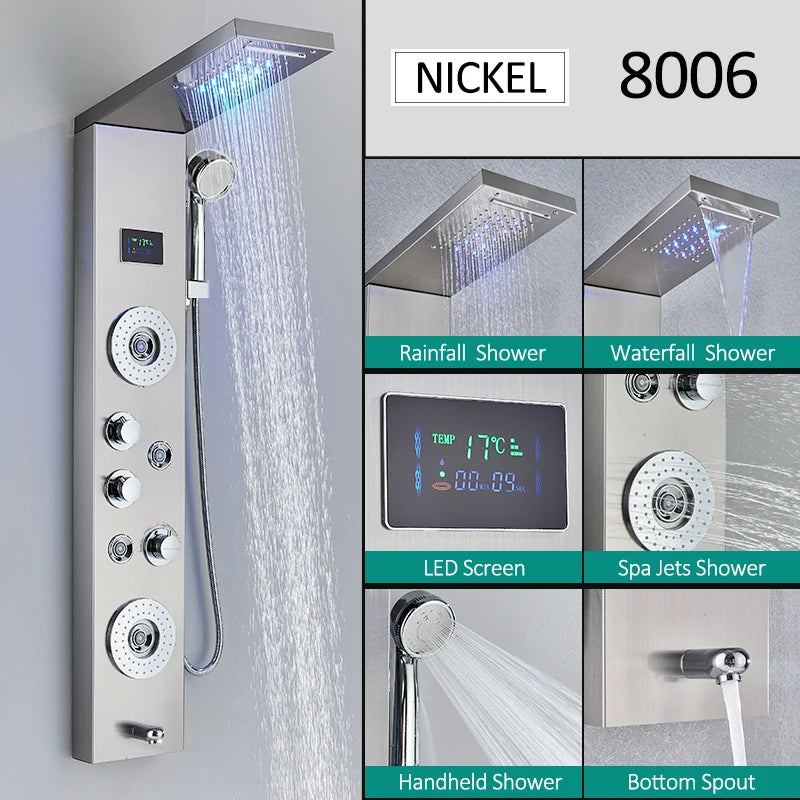 Quyanre LED Shower Panel Tower System Rainfall Massage
