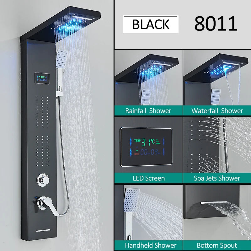Quyanre LED Shower Panel Tower System Rainfall Massage