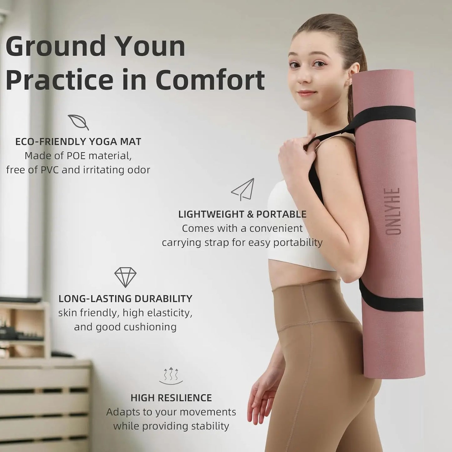 TPE Yoga Mat Anti Slip Lightweight for Fitness Travel