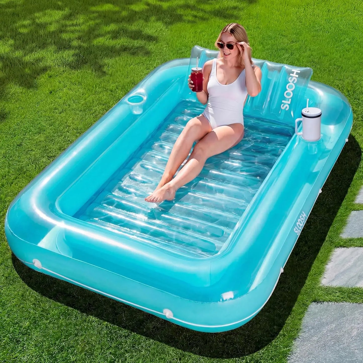 JOYFY Inflatable Pool Lounger Float With Pillow For Sunbathing Adult