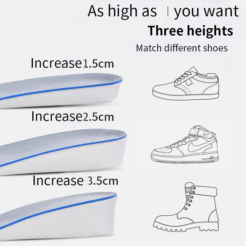 Invisible Height Increase Insoles Breathable Comfort for Men Women