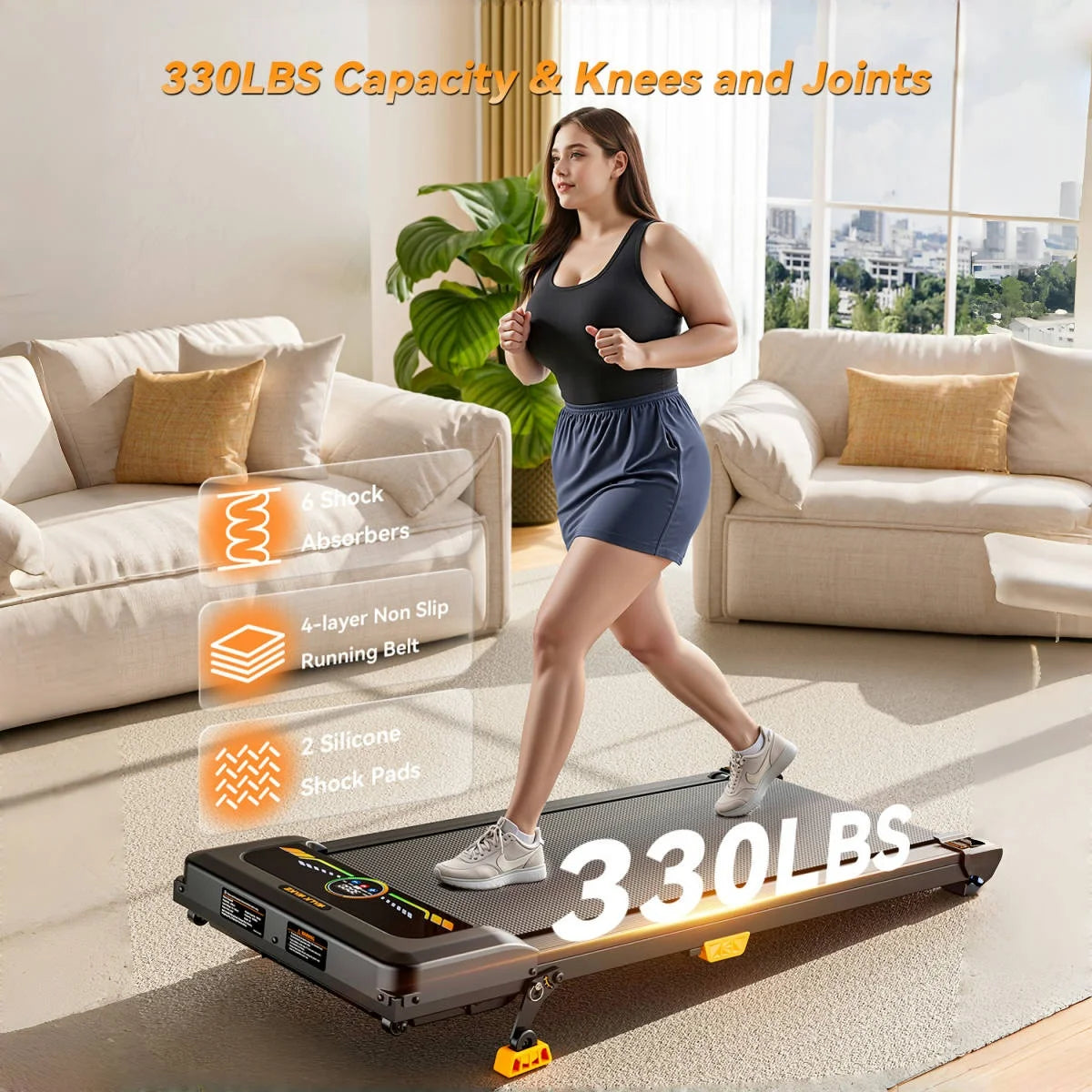 Portable Incline Walking Pad 330lb Capacity Under Desk Treadmill