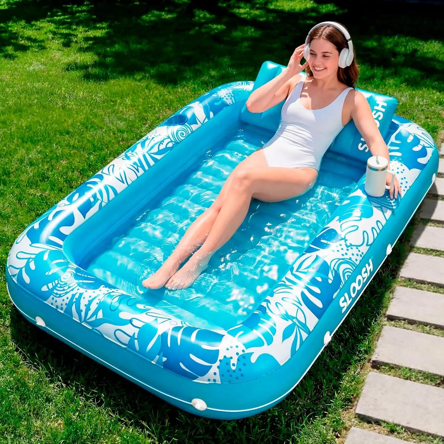 Joyfy 4 In 1 Suntanning Tub Pool Float With PillowSupport