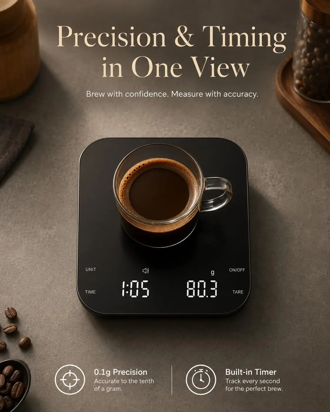 Precision Coffee Scale With Timer 3000g Capacity USB-C Rechargeable