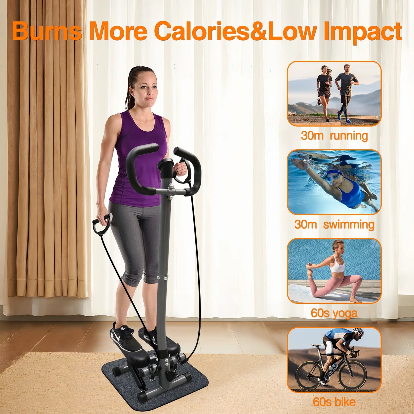 Home Gym Exercise Stepper With LCD Monitor And Resistance Bands