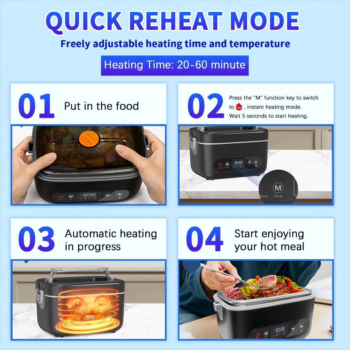 12000mAh Wireless Lunch Box Portable Food Warmer With Auto Temperature Control